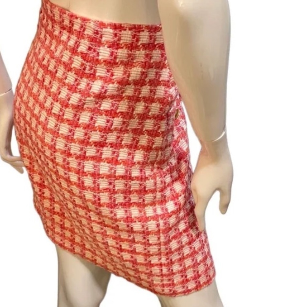 Y2K Brooks Brothers Tweed Boucle Plaid A-line Mini pink Orange White Skirt M - Picture 8 of 10